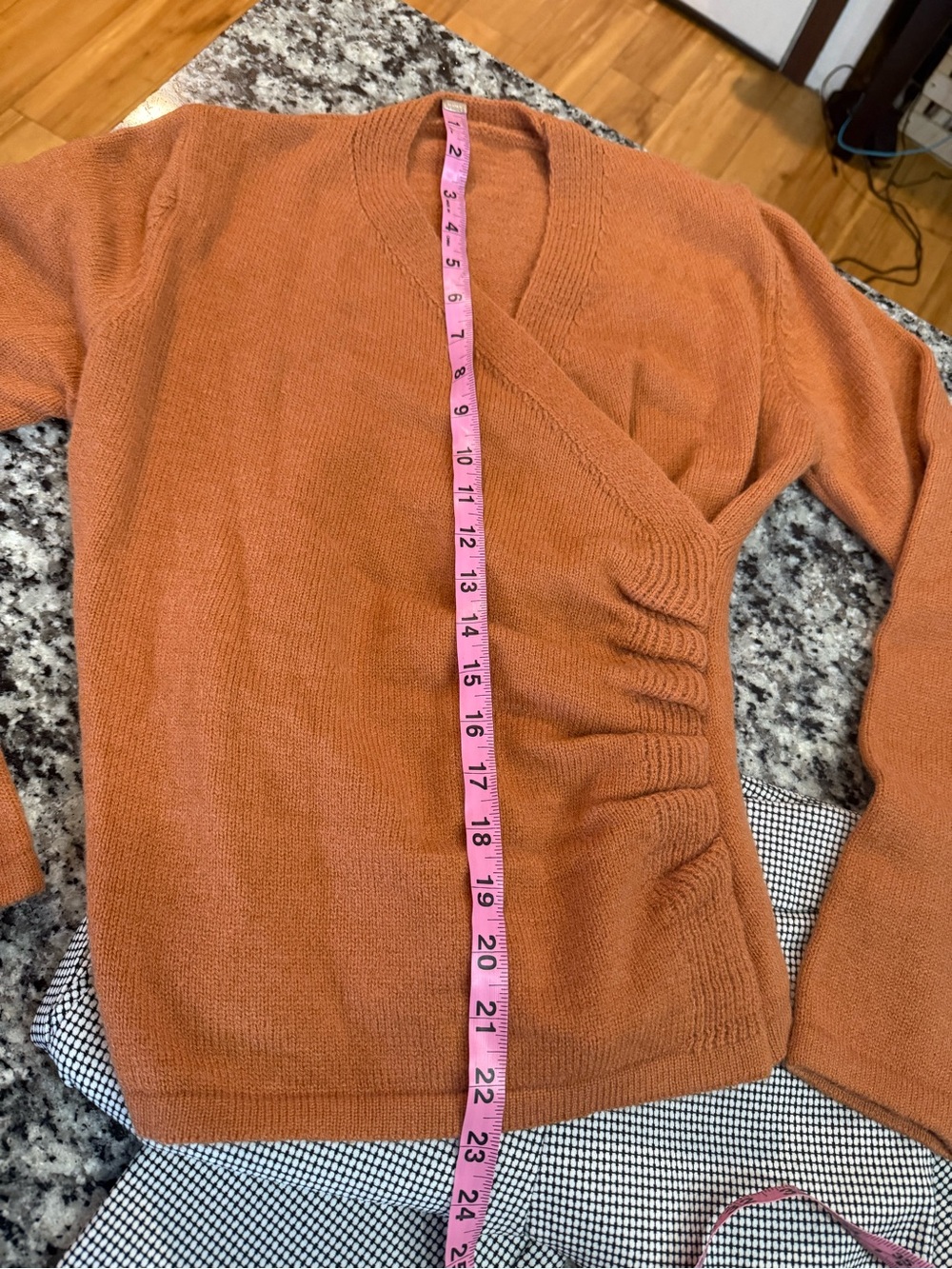 Women's Rust Orange V-Neck Ruched Sweater - Picture 3 of 9
